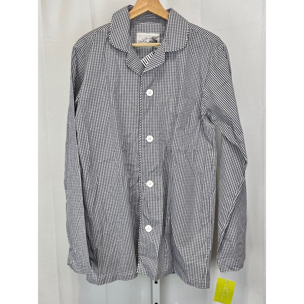 NWT THE CATS PAJAMAS East Side Check Cotton Pajama Top Button Up Black White S